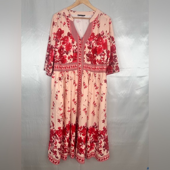 BloomChic Red and Pink Maxi Sundress with Bell Short Sleeves Size 18-20 - Picture 1 of 11
